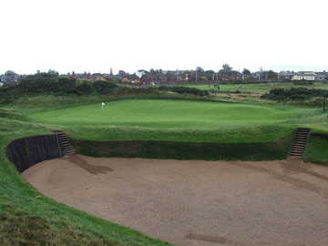 The 17th green at Prestwick Golf Club can't be seen from the fairway due to a large dune.  ( Photo by Brandon Tucker )