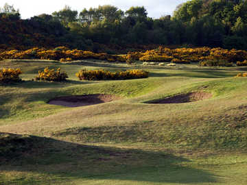 A view of the bunkers at Leven Links Golf Club